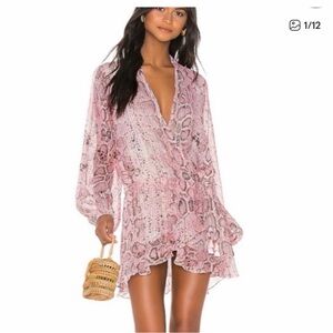 Snake Print Ruffle Wrap Dress NWT Rococo Sands x Revolve Lexi Pink medium